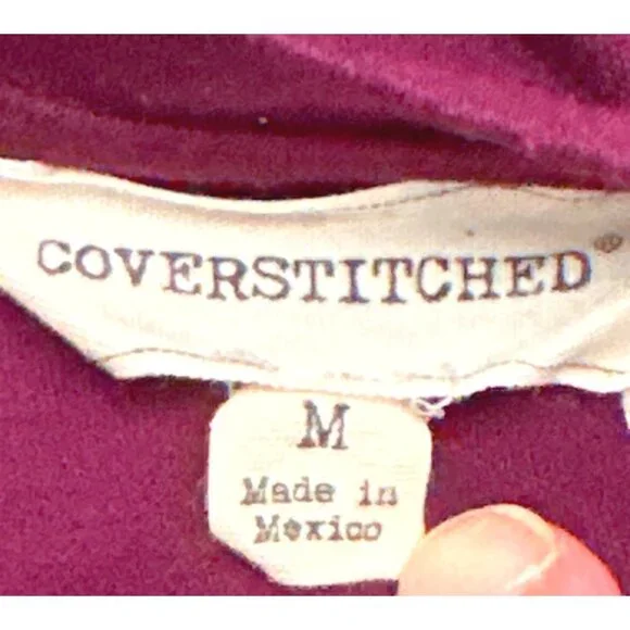 Coverstitched Burgundy Lace Trim Bell Sleeve Top Size M - Picture 5 of 9